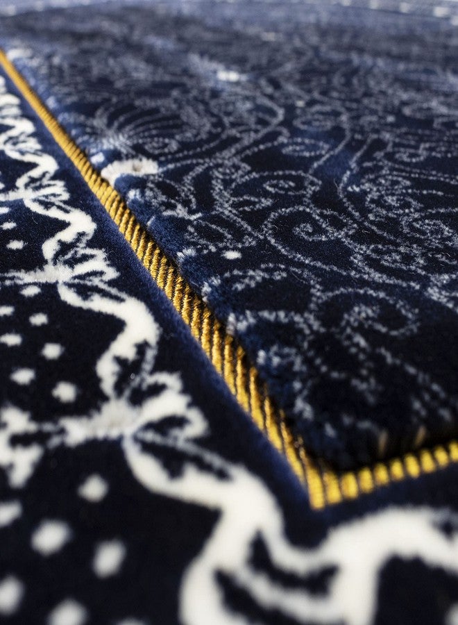 Modefa Turkish Islamic Velvet Prayer Rug - Thick & Wide Soft Praying Carpet - Large Traditional Muslim Salah Mat - Ramadan & Eid Gift - with Car Hanger - Double Plush Topkapi (Blue) - Image 3